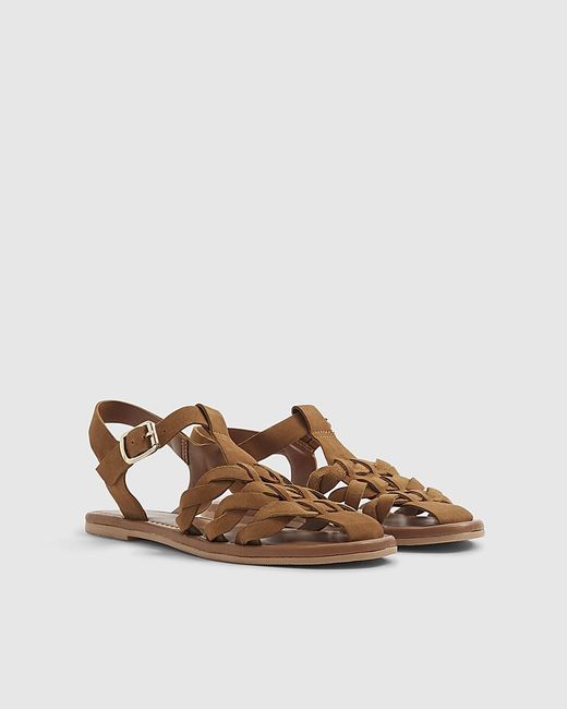 River Island Brown Sandals Suede Fisherman Buckle Shoes