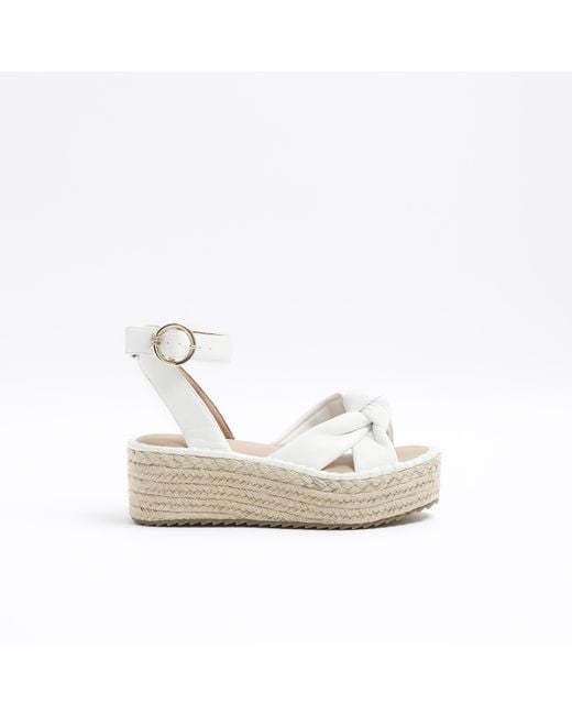 River Island White Espadrille Sandals Knot Flatform Pu