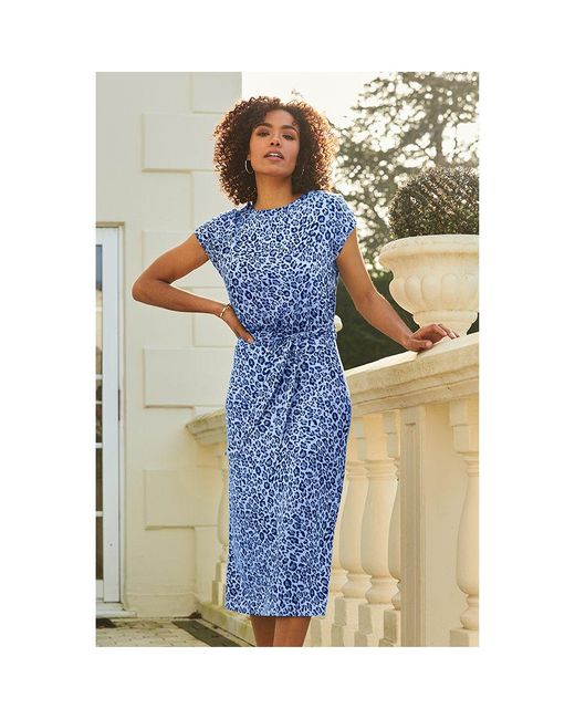 Sosandar Blue Leopard Print Super Soft Premium Jersey Midi Dress
