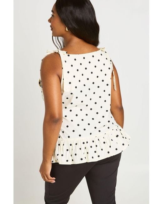 Boohoo White Plus Poplin Polka Dot Tie Shoulder Top