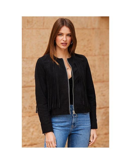 Sosandar Blue Suede Fringed Jacket