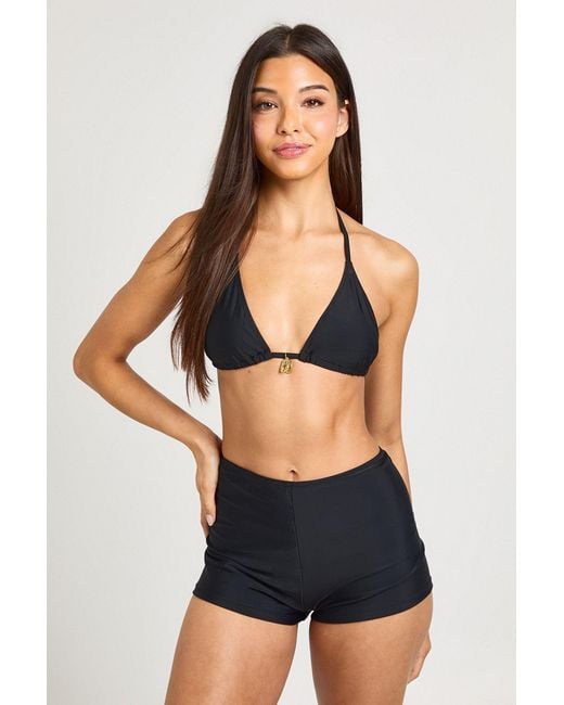 Boohoo Blue Trim Centre Triangle Bikini Top & Swim Shorts