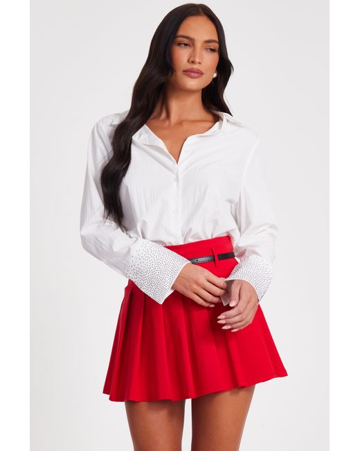 Quiz Red Diamante Cuff Shirt