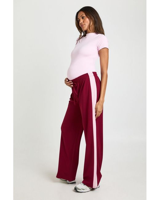Boohoo Red Maternity Contrast Side Stripe Wide Leg Trousers