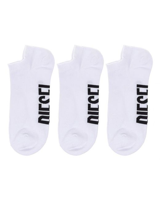 DIESEL White Pack-3 Cotton Ankle Socks 00Si8H-0Ldaz for men