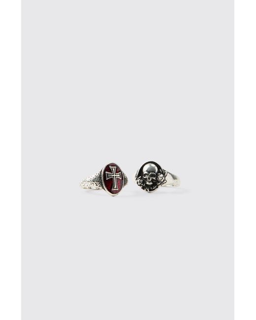 BoohooMAN Metallic 2 Pack Gothic Rings for men
