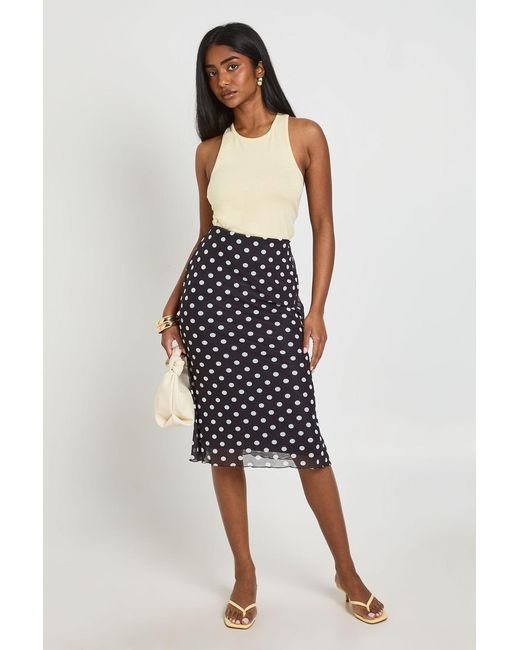 Boohoo Blue Polka Dot Mesh Midi Skirt