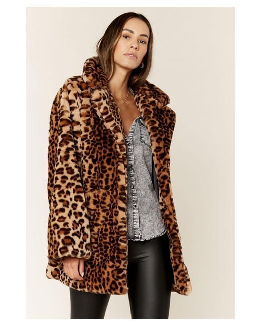 Gini London Brown Print Faux Fur Coat Jacket