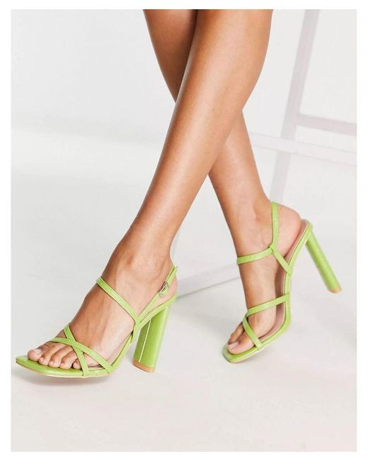 Raid Green Adriel Strappy Heeled Sandals In Lime Croc