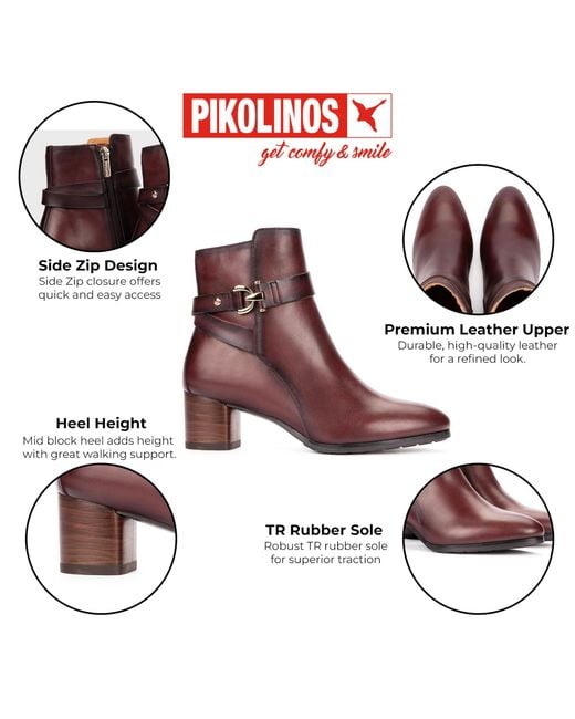 Pikolinos Brown Leather Ankle Heeled Boots