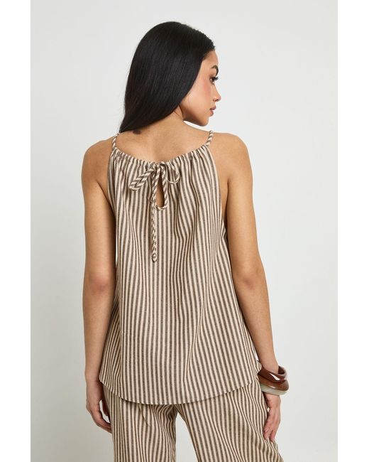 Boohoo Natural Linen Look Stripe Halter Neck Top