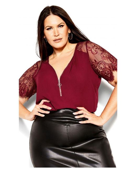 City Chic Red Plus Size Botanical Lace Top