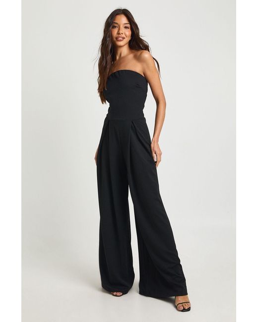 Boohoo Blue Crepe Bandeau Extreme Wide Leg Jumpsuit