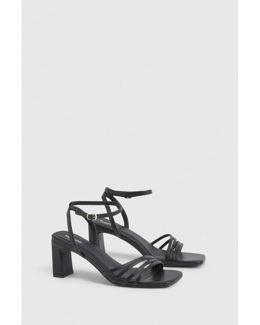 Boohoo Black Low Block Asymmetric Strappy Heels