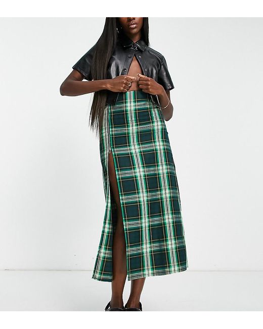 Collusion Zip Detail Check Maxi Skirt in Green Lyst UK