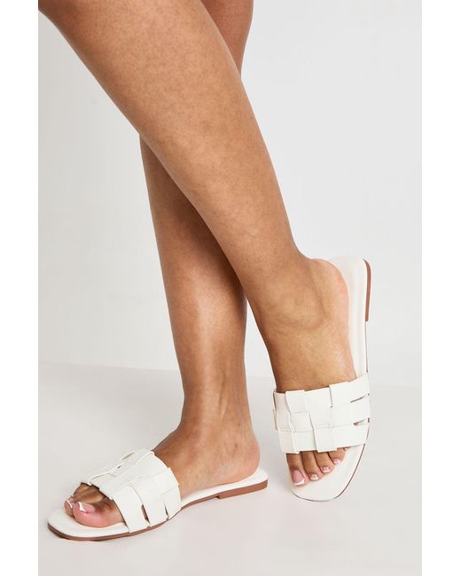 Boohoo Natural Woven Square Toe Sliders