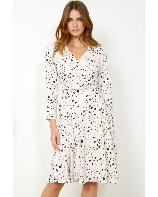 Sosandar White Dalmatian Print Wrap Front Dress
