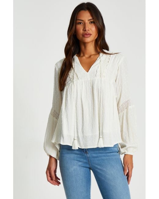 Quiz White Lace Tie Top Viscose