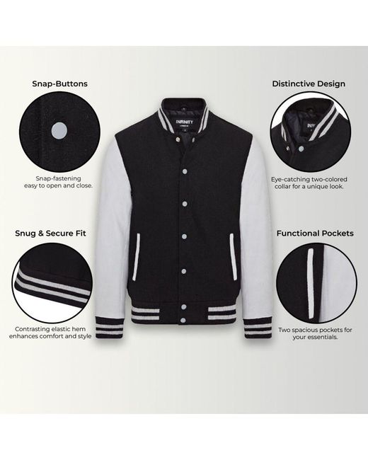 Infinity Leather Black Letterman Baseball Wool Varsity Bomber Jacket for men
