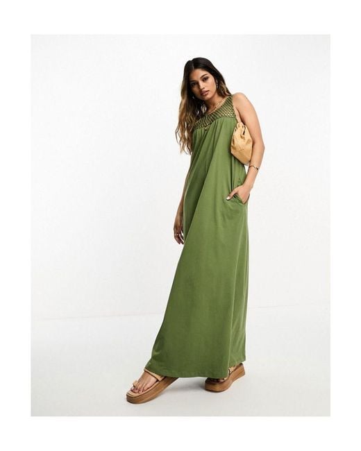 ASOS Green Sleeveless Crochet High Neck Maxi Dress