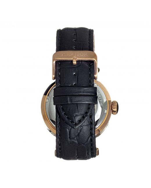 Heritor Metallic Ganzi Semi-Skeleton Leather-Band Watch for men