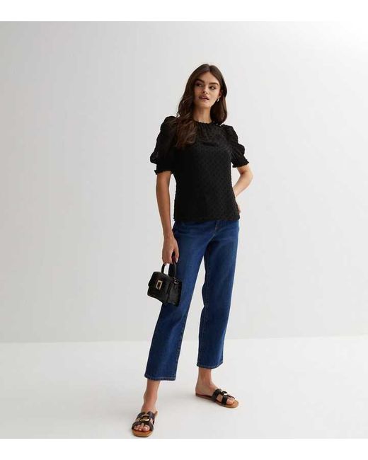 Gini London Blue Dobby Chiffon Bluse Mit Geraffter Manschette