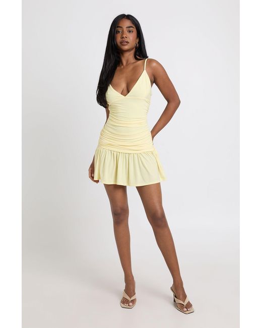Boohoo Natural Slinky Frill Hem Plunge Cami Dress