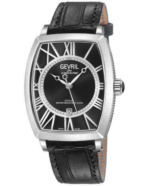 Gevril Black Automatic Oculus Sellita Sw200 Movement, Two Layered Dial, Handmade Italian Leather Strap for men
