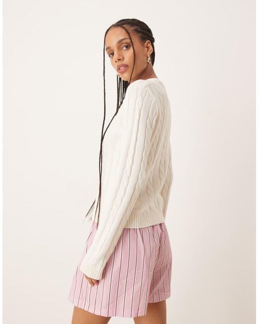 Gina Tricot Pink Cotton Blend Knit Sweater With Crew Neck