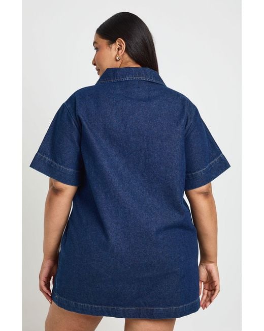 Boohoo Blue Plus Boxy Short Sleeve Denim Dress