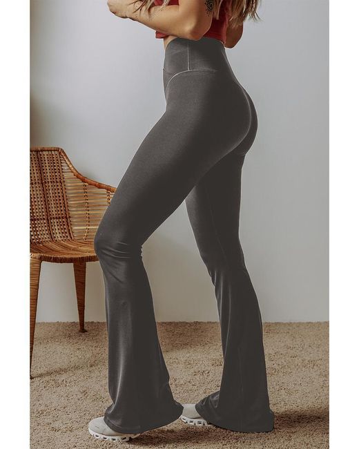 Azura Exchange Gray V Shape High Waist Flared Leggings Polyamide