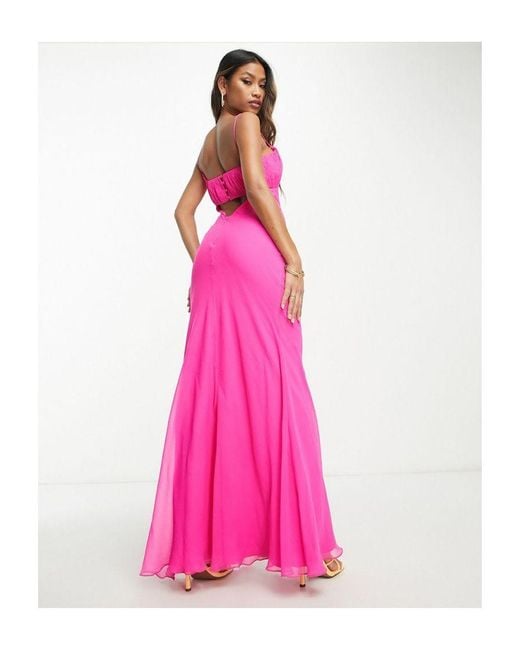 ASOS Pink Ruched Bust Cut Out Bias Maxi Dress