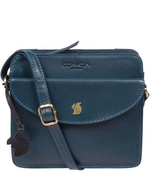 Conkca Blue 'Magda' Snorkel Leather Cross Body Bag