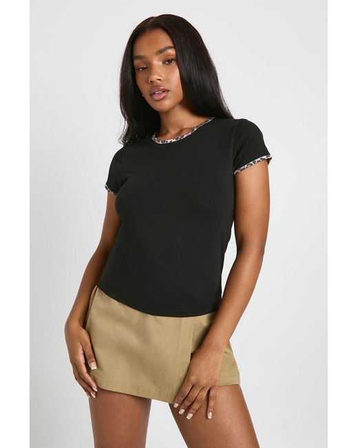 Boohoo Black Leopard Print Ringer Tee