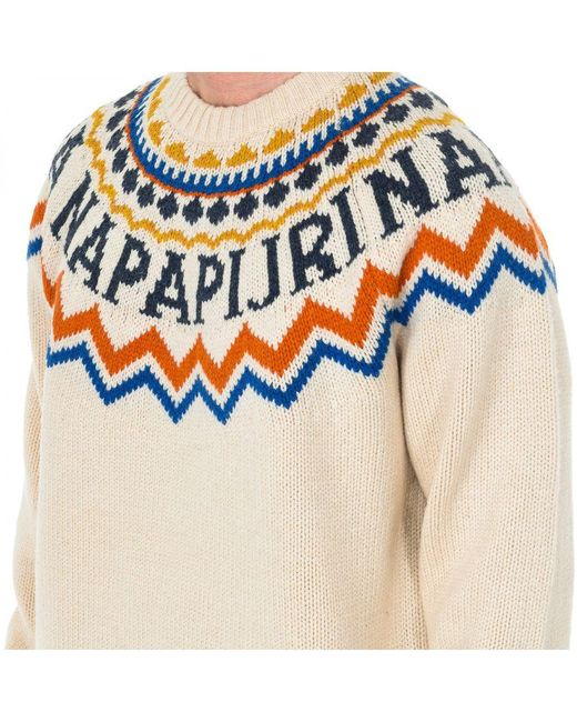 Napapijri Natural Long-sleeved Round Neck Sweater Np000izsn Wool for men