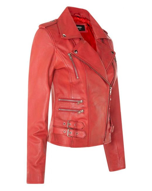 Infinity Leather Red Brando Biker Jacket-Loddon