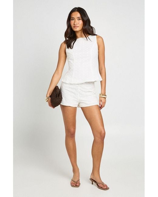 Boohoo White Broderie Tailored Shorts