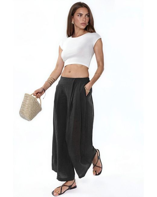 Hiccup Black Wide Leg Palazzo Modal Pants