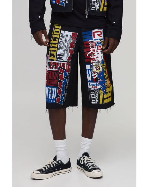 BoohooMAN Blue Relaxed Fit Stacked Print Longline Short for men