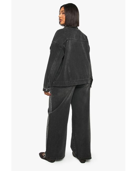 Boohoo Black Plus Studded Wide Leg Jean