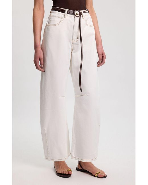 Karen Millen White Denim Belted Barrel Leg Jean