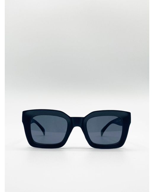 SVNX Blue Plastic Oversized Frame Square Sunglasses