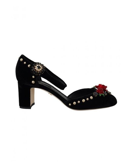 Dolce & Gabbana Black Pearl Crystal Vally Heels Sandals Shoes Viscose