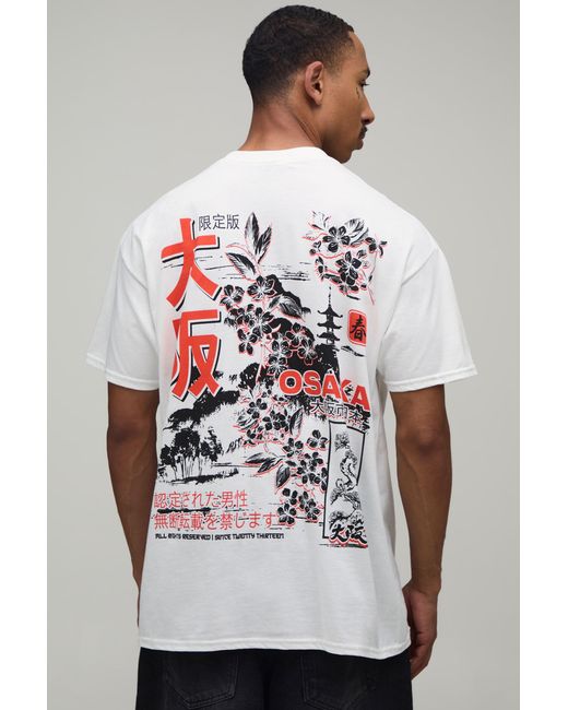 BoohooMAN Gray Oversized Osaka Back Print T-Shirt Cotton for men