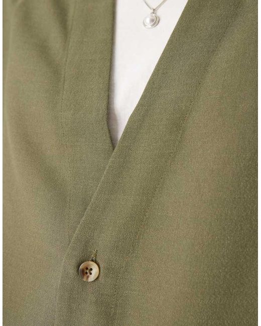 ASOS Green Sleeveless Deep V Neck Regular Shirt for men