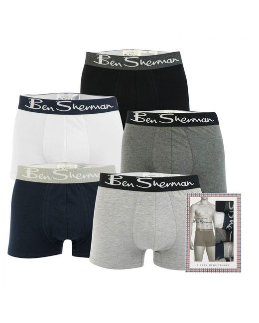 Ben Sherman Black Podrick 5 Pack Boxer Shorts for men