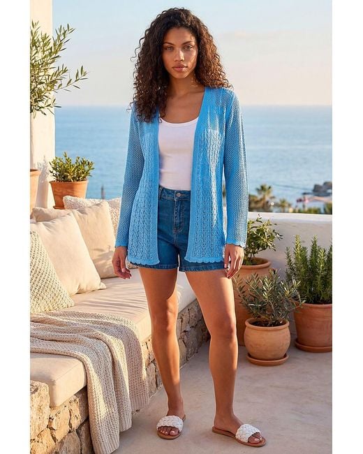 Roman Blue Petite Pointelle Knit Cardigan