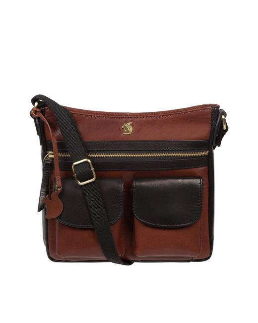 Conkca London 'baby Bon' Black & Conker Brown Leather Cross Body Bag