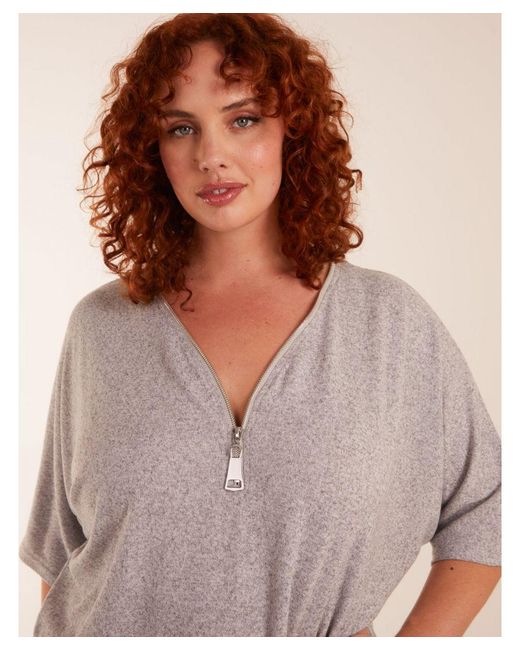 Blue Vanilla Gray Curve Zip Front Top