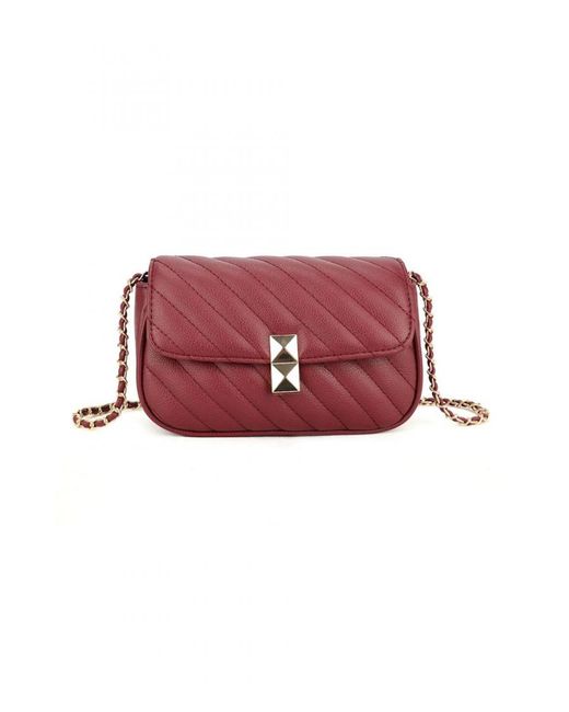 Where's That From Red 'Wave' Shoulder Bag With Stitching And Chain Detail